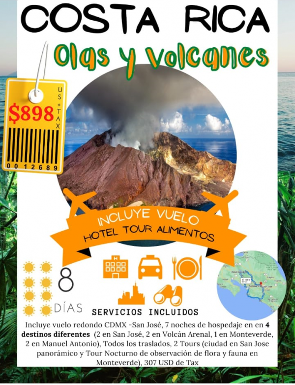 Costa Rica en 8 dias Olas y Volcanes